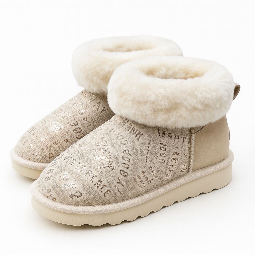 Womens Australian Sheepskin Wool Fur Mini UGG Ankle Boots in Gold Sand