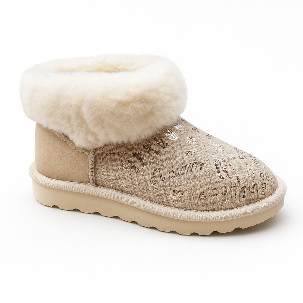 Womens Australian Sheepskin Wool Fur Mini UGG Ankle Boots in Gold Sand
