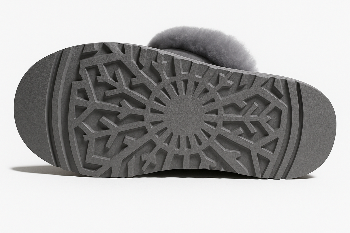 100% Australian Merino Sheepskin Womens Platform Slip On Scuffs - UGG Slippers in Grey