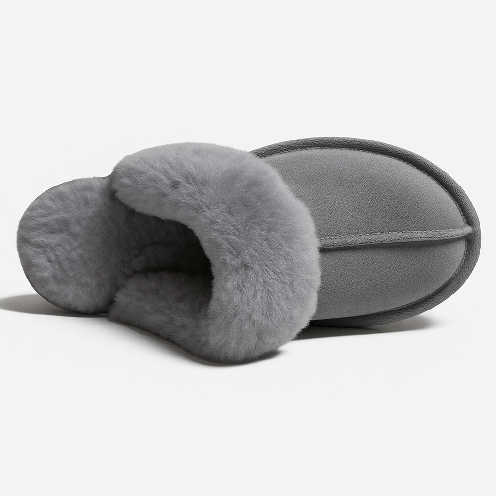 100% Australian Merino Sheepskin Womens Platform Slip On Scuffs - UGG Slippers in Grey