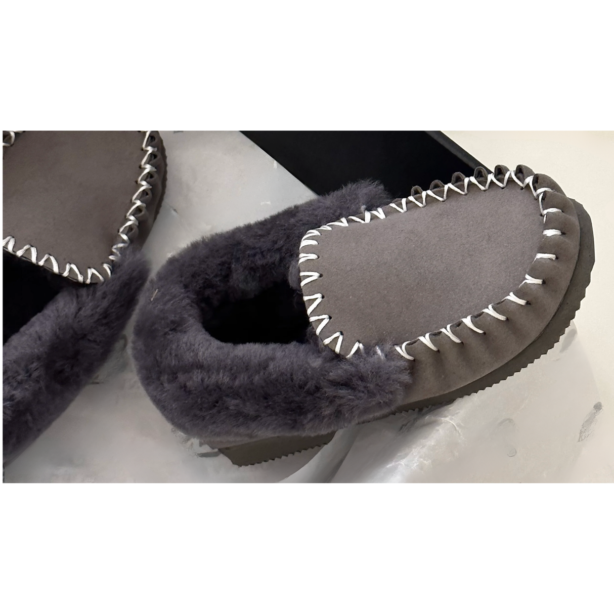 100% Australian Merino Sheepskin Moccasins Slippers Winter Casual Genuine Slip On UGG - Grey