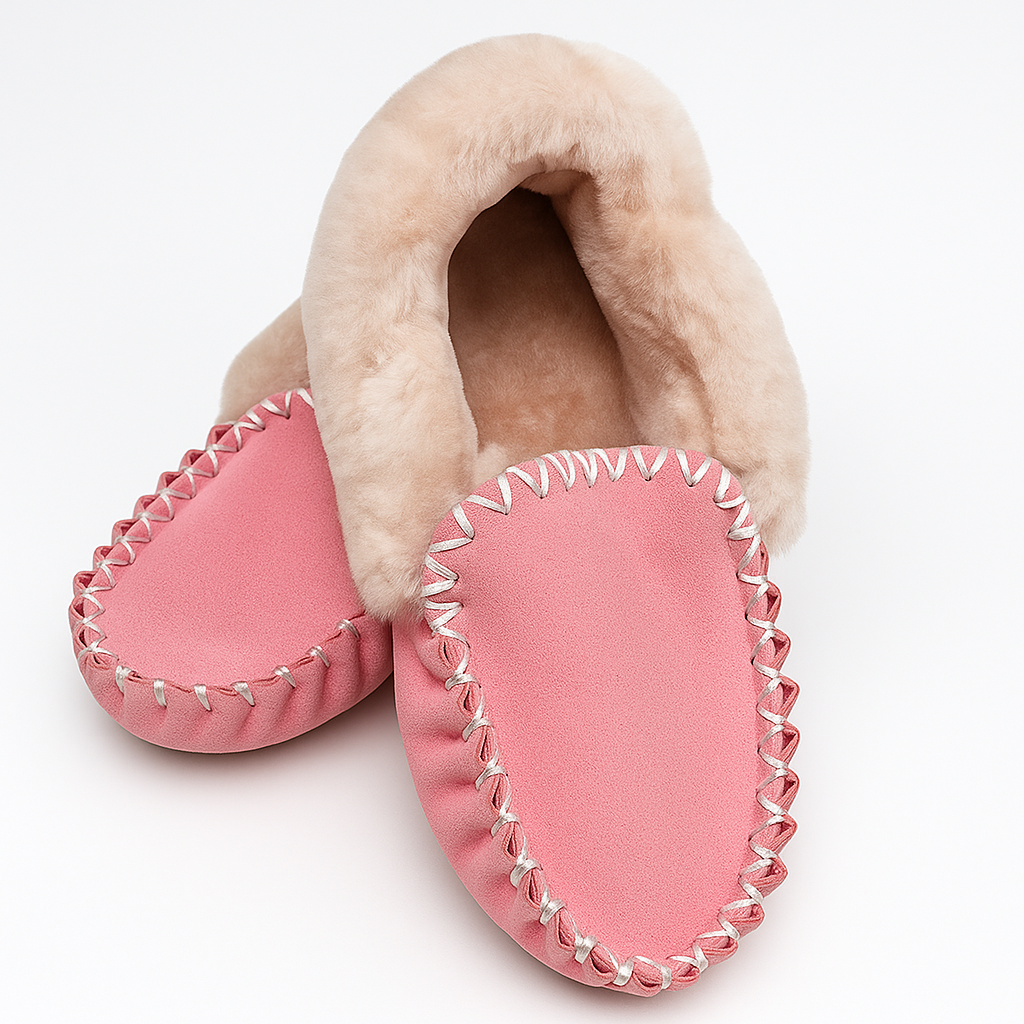 100% Australian Merino Sheepskin Moccasins Slippers Winter Casual Genuine Slip On UGG - Hot Pink