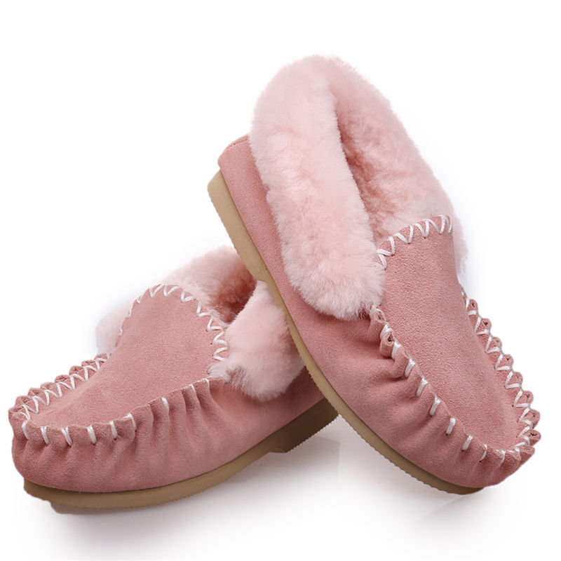 100% Australian Merino Sheepskin Moccasins Slippers Winter Casual Genuine Slip On UGG - Light Pink