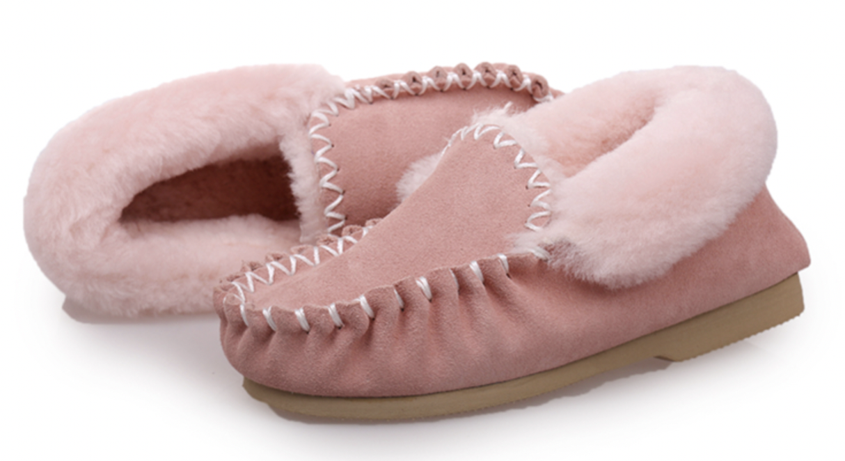 100% Australian Merino Sheepskin Moccasins Slippers Winter Casual Genuine Slip On UGG - Light Pink