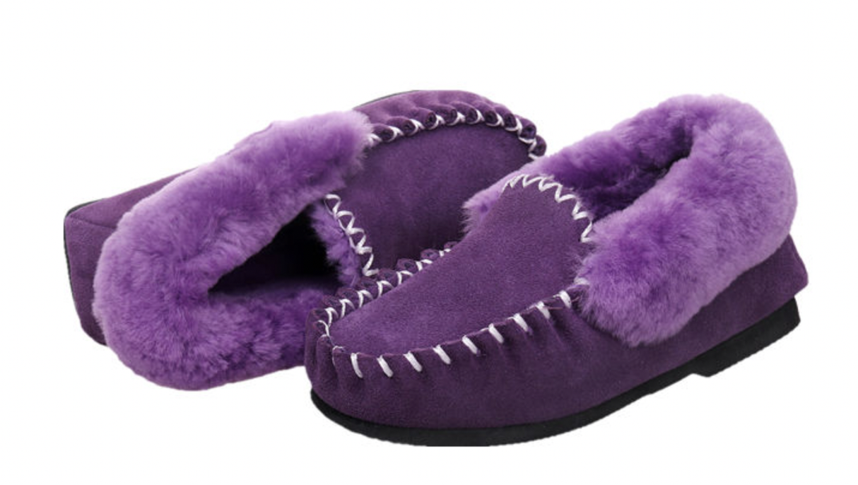 100% Australian Merino Sheepskin Moccasins Slippers Winter Casual Genuine Slip On UGG - Purple
