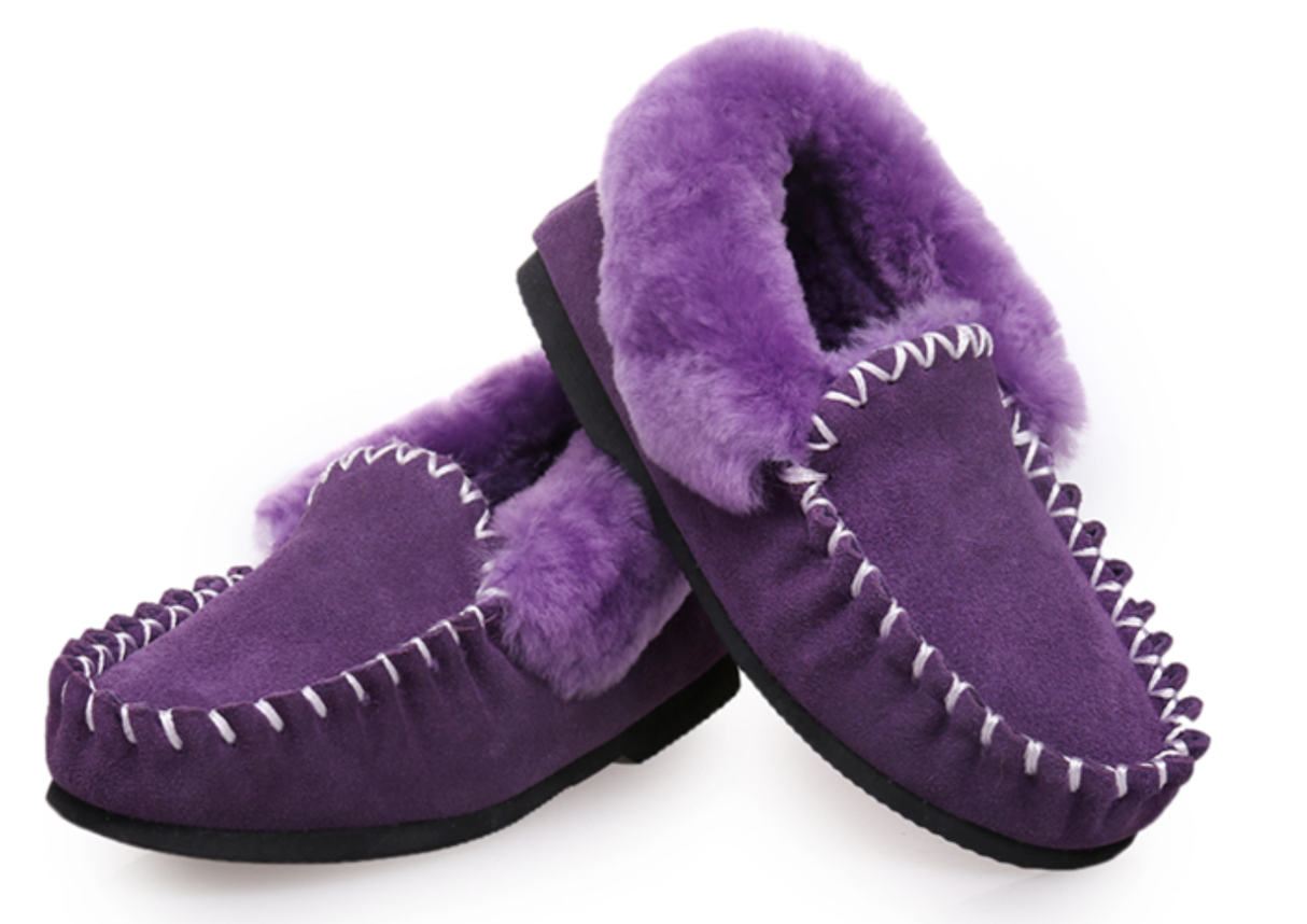 100% Australian Merino Sheepskin Moccasins Slippers Winter Casual Genuine Slip On UGG - Purple