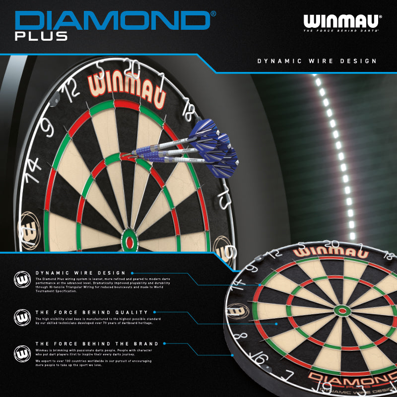 Winmau Diamond Plus Dartboard 450mm Pro Bristle Board WDF Spec Staple-Free