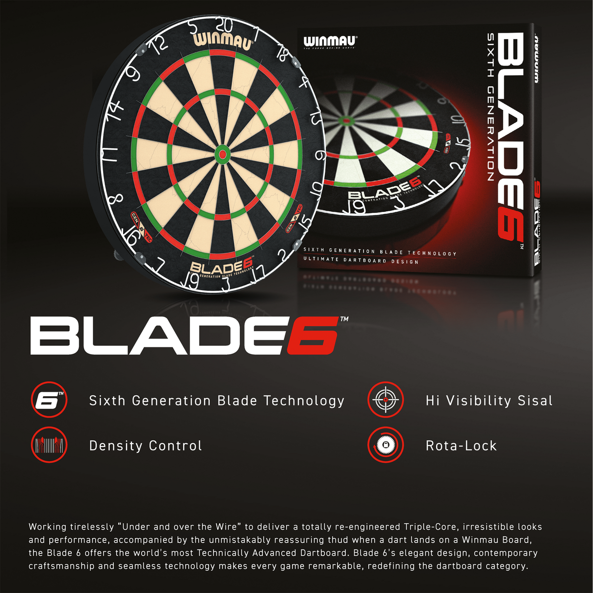 Winmau Blade 6 SIX Dartboard Wire Technoology Professional Level Dart Board