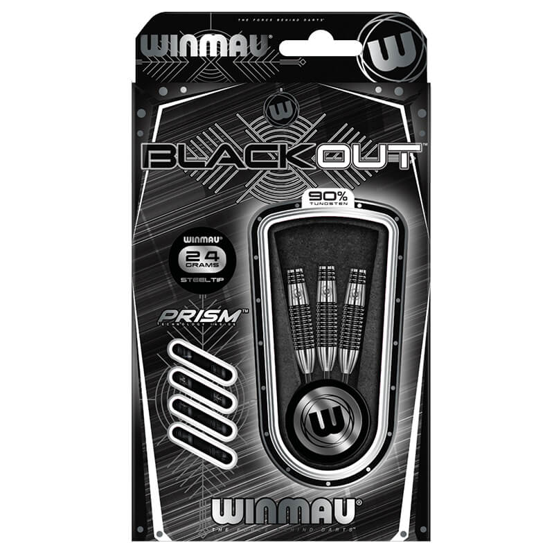 Winmau Blackout 90% Tungsten Steel Tip Darts in Bomb Barrel 24 Grams