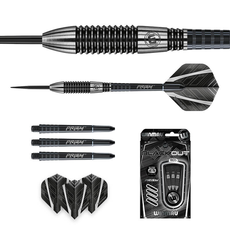 Winmau Blackout 90% Tungsten Steel Tip Darts in Bomb Barrel 24 Grams