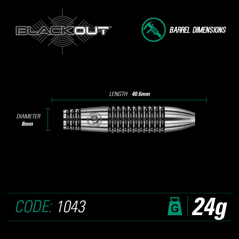 Winmau Blackout 90% Tungsten Steel Tip Darts in Bomb Barrel 24 Grams