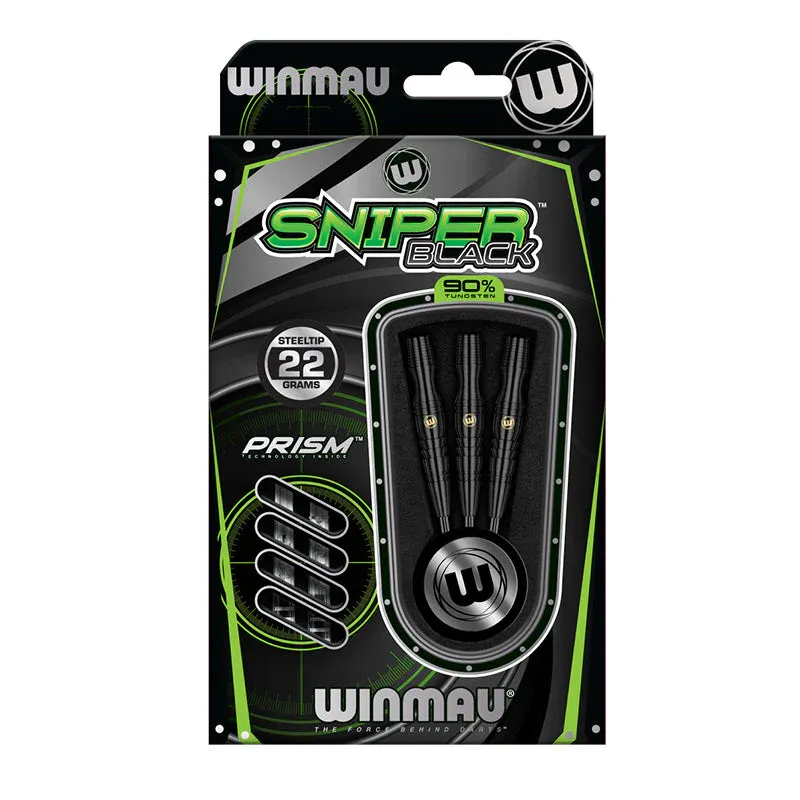 Winmau 90% Tungsten Sniper Black Steel Tip Darts 22g Natural Finish Match Weighted