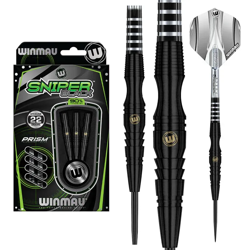 Winmau 90% Tungsten Sniper Black Steel Tip Darts 22g Natural Finish Match Weighted