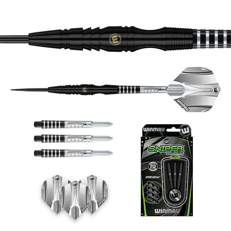 Winmau 90% Tungsten Sniper Black Steel Tip Darts 22g Natural Finish Match Weighted