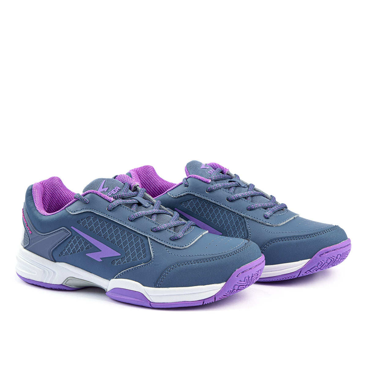 Sfida Defend Girls Netball Shoes - Steel/Purple (Kids Court Trainers)