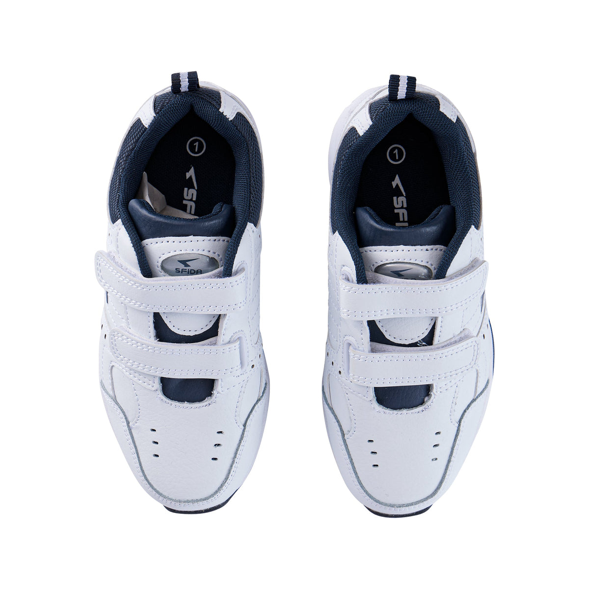 Sfida Defy Senior Leather V Strap Sneakers - White/Navy (Cross Trainer Shoes)