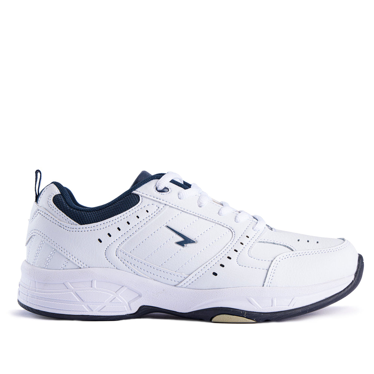 Sfida Defy Senior Leather Lace Up Sneakers - White/Navy (Cross Trainer Shoes)