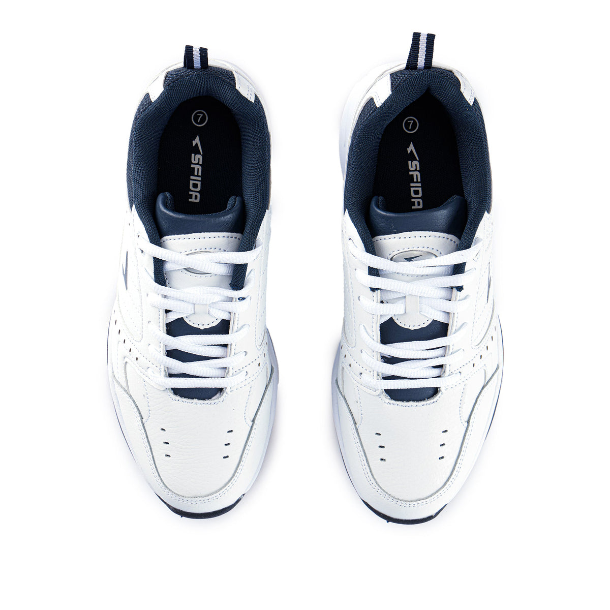 Sfida Defy Senior Leather Lace Up Sneakers - White/Navy (Cross Trainer Shoes)