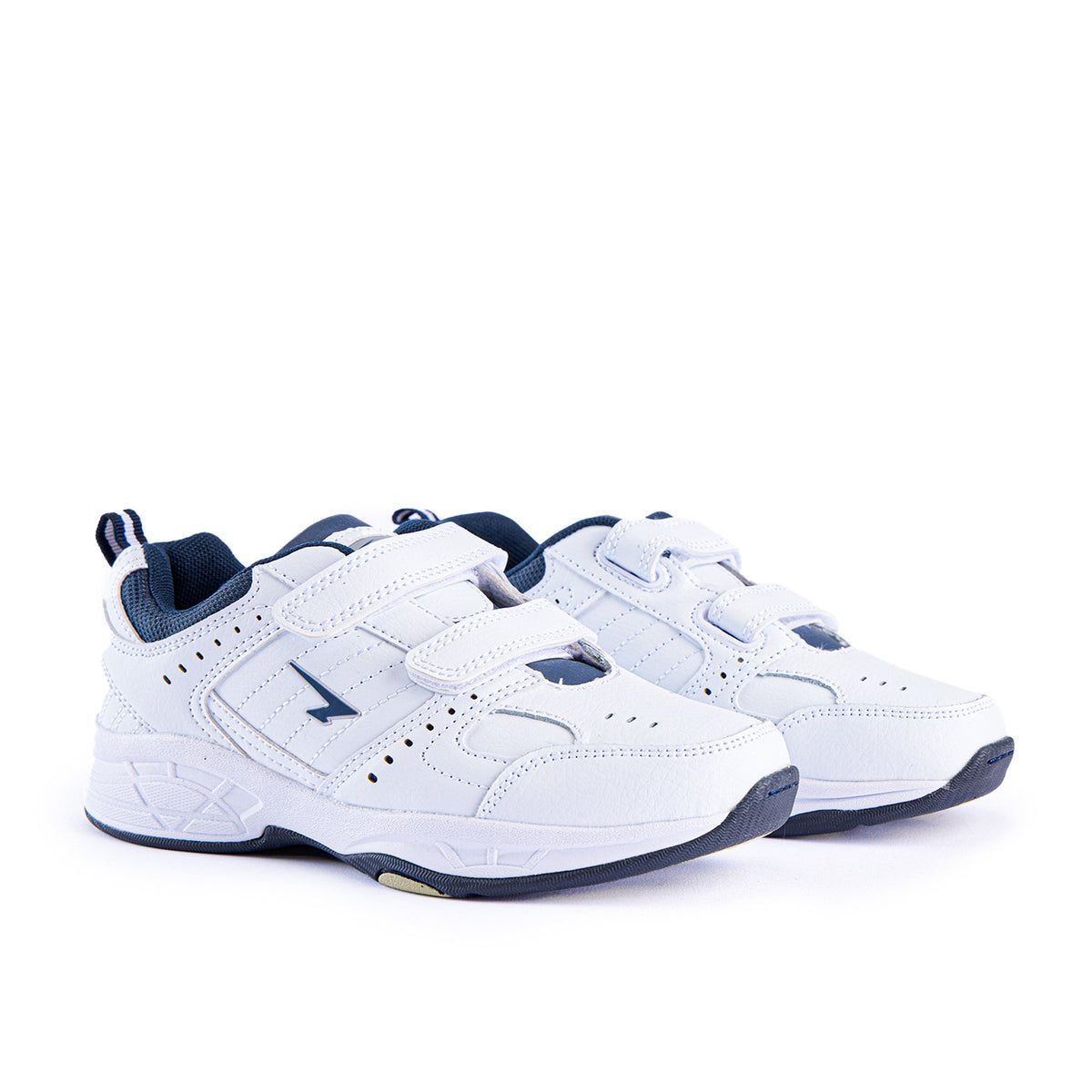 Sfida Defy Senior Leather V Strap Sneakers - White/Navy (Cross Trainer Shoes)