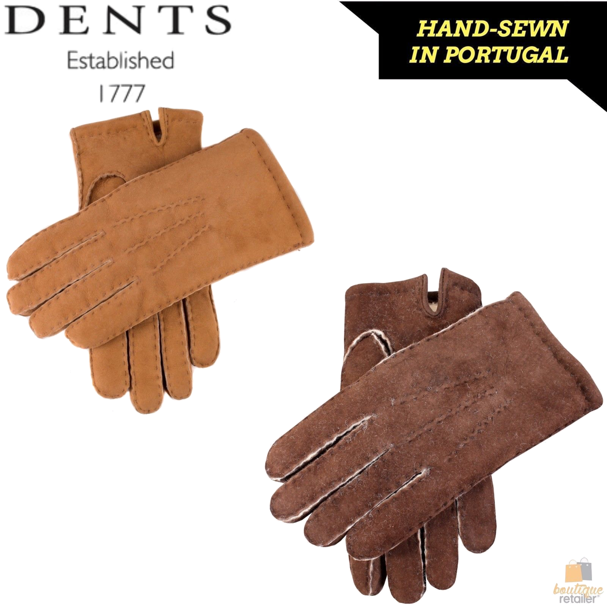 Dents Mens Hand Sewn Real Lambskin Gloves Warm Winter Fleecy Lining 5-1553 York - Mahogany