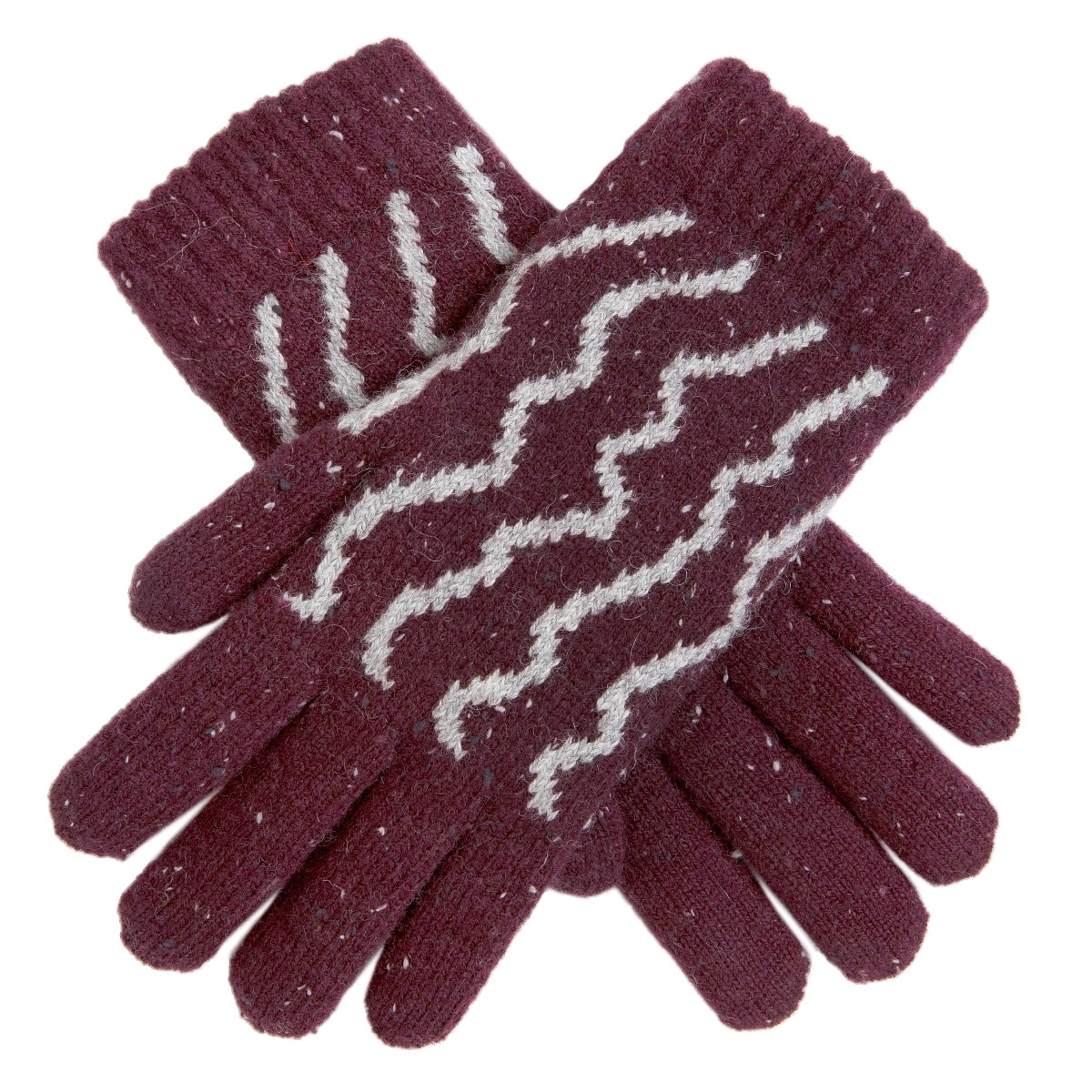 Dents Premium Womens Striped Knitted Gloves - Plum/Dove Grey (Warm Winter Pattern)