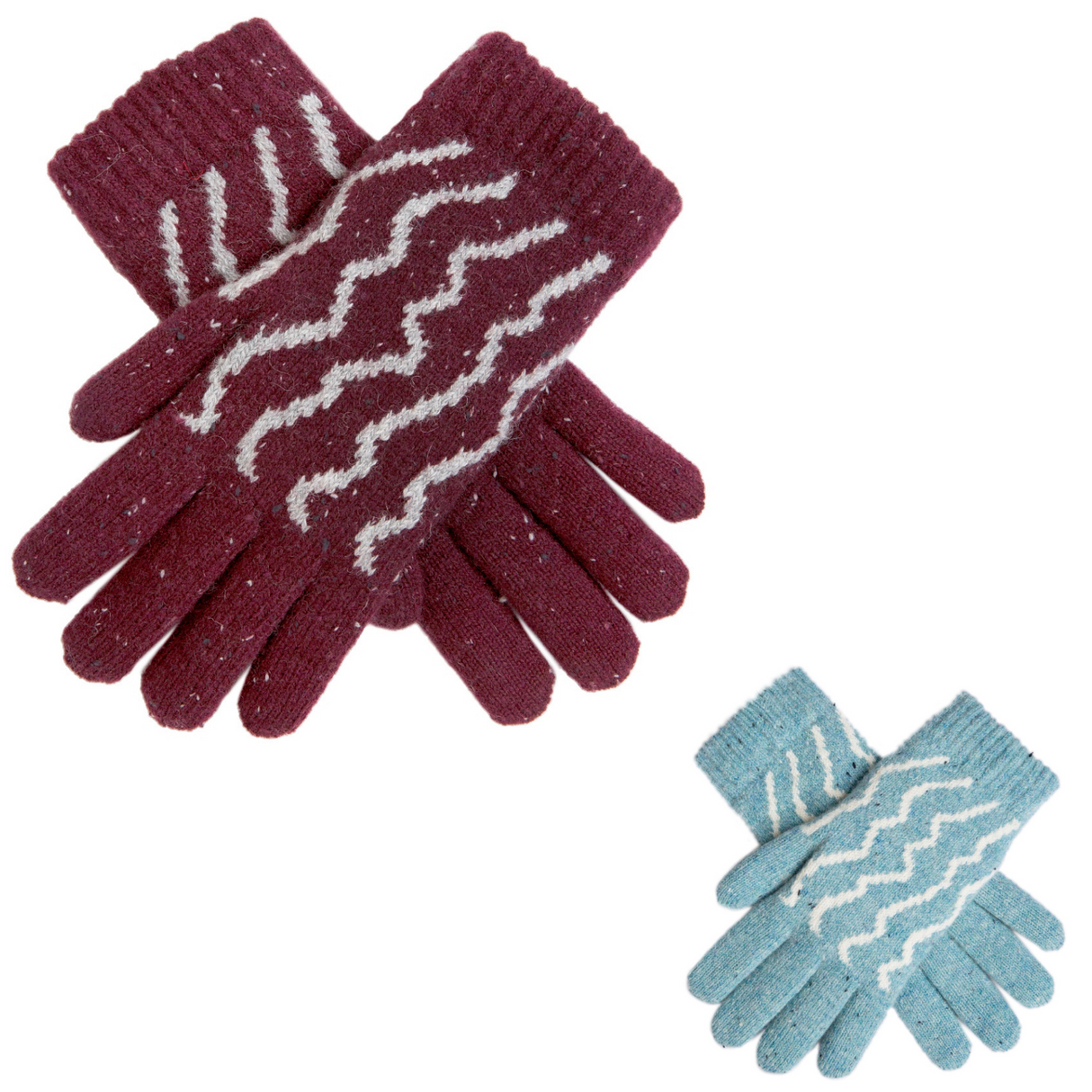 Dents Premium Womens Striped Knitted Gloves Warm Winter Knitted Pattern - Duck Egg/Winter White