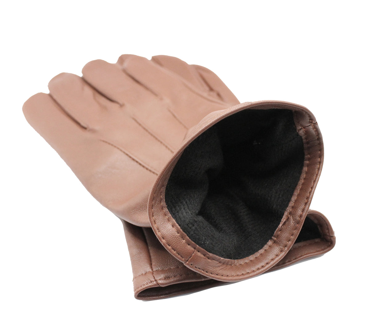 Dents Mens Genuine Full Grain Leather Gloves 3 Point Stitch Fleece Lined Warm Winter - Cognac