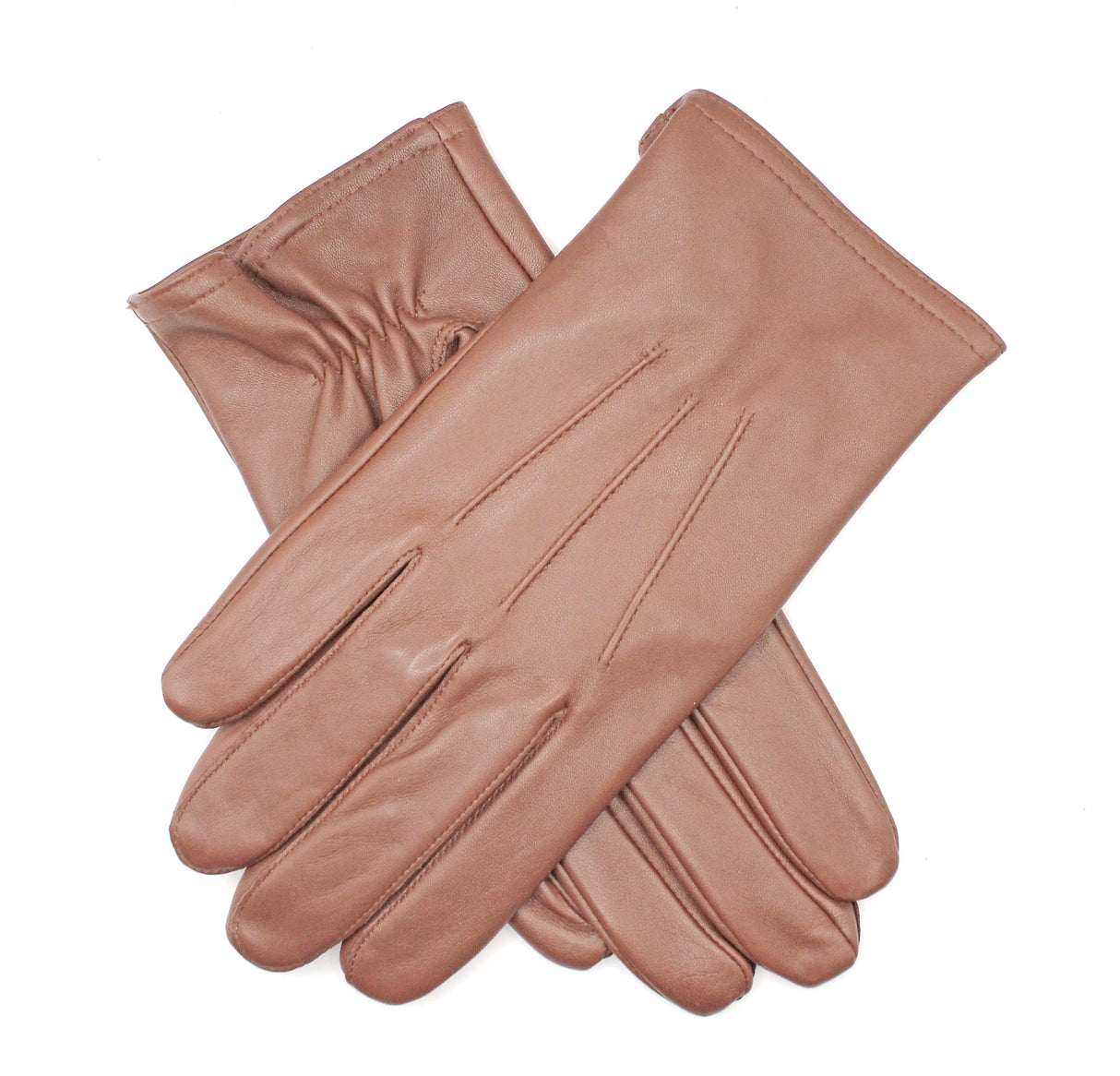 Dents Mens Genuine Full Grain Leather Gloves 3 Point Stitch Fleece Lined Warm Winter - Cognac