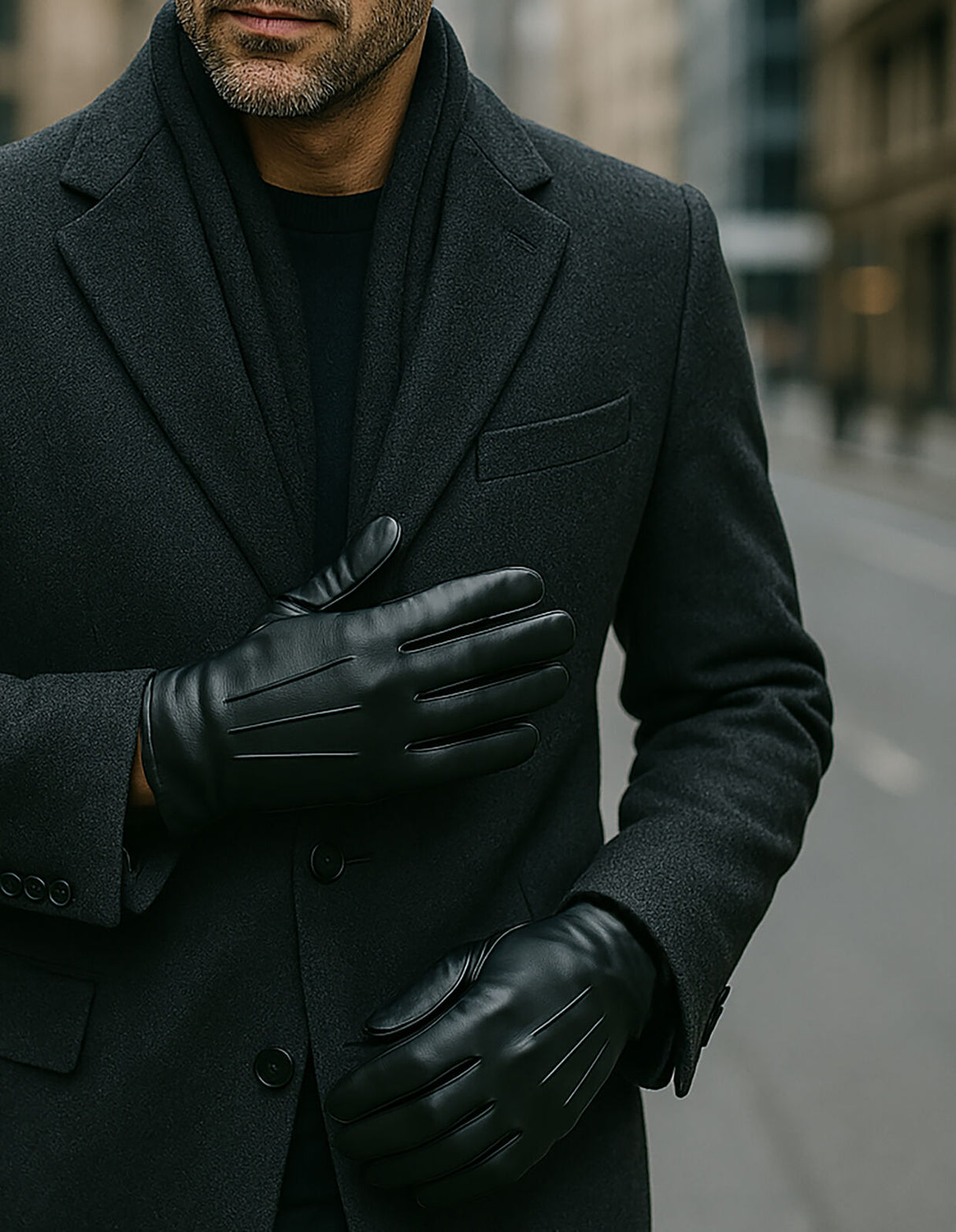 Dents Mens Genuine Full Grain Leather Gloves 3 Point Stitch Fleece Lined Warm Winter in Black