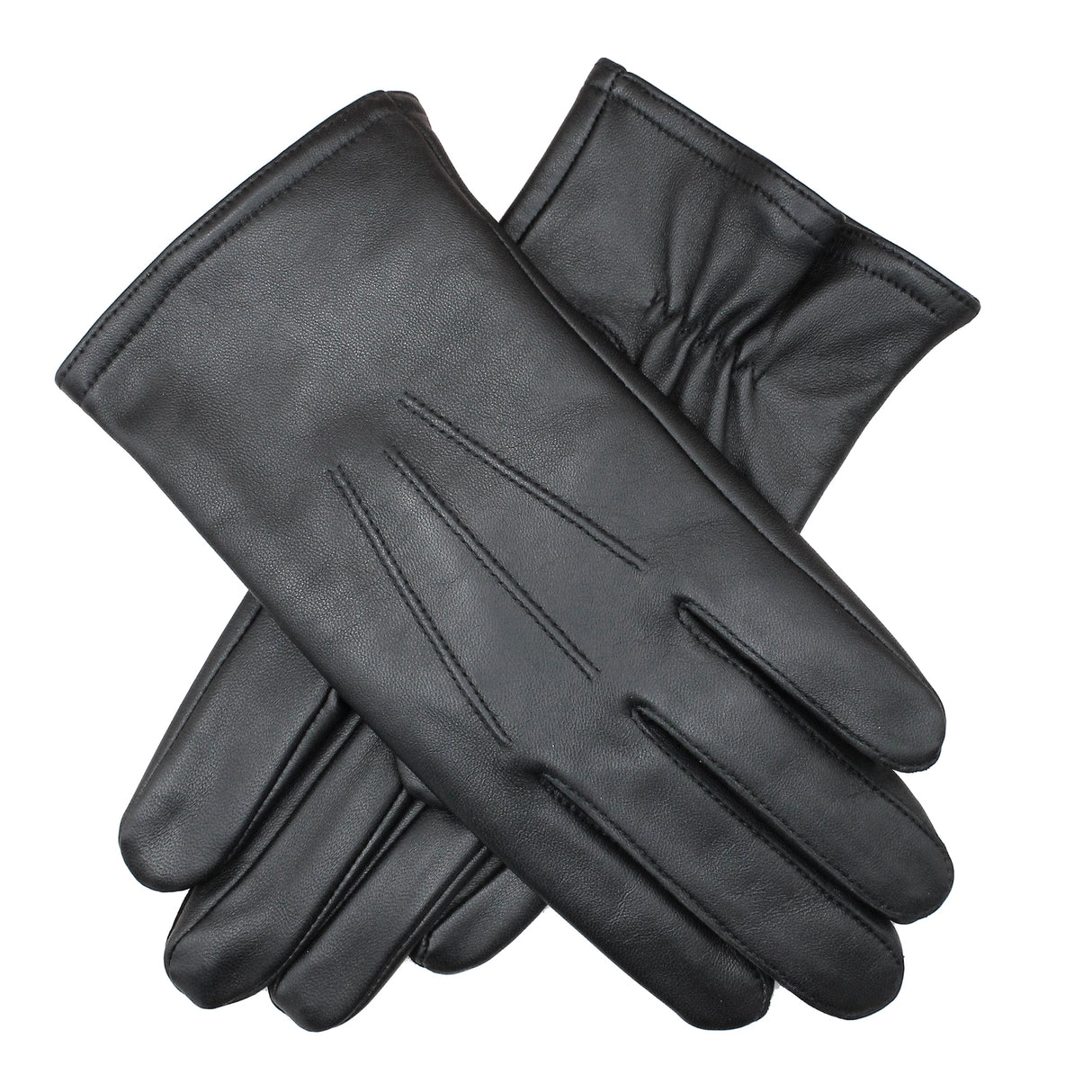 Dents Mens Genuine Full Grain Leather Gloves 3 Point Stitch Fleece Lined Warm Winter in Black