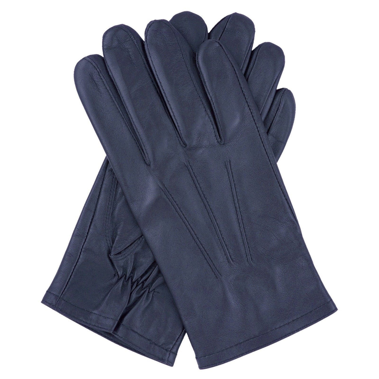 Dents Mens Genuine Full Grain Leather Gloves 3 Point Stitch Fleece Lined Warm Winter - Navy - Large