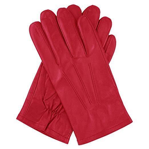 Dents Mens Genuine Full Grain Leather Gloves 3 Point Stitch Fleece Lined Warm Winter in Red