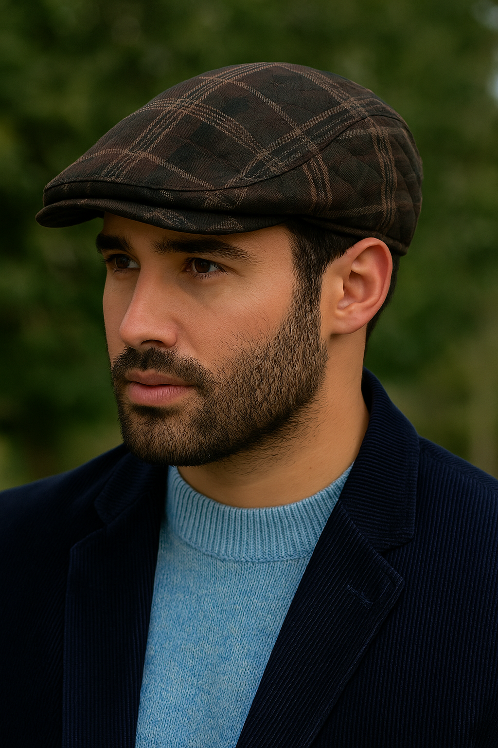 DENTS Quilted Flat Ivy Cap Hat Driving Newsboy Elastic Back Cabbie - Brown Check - 55cm