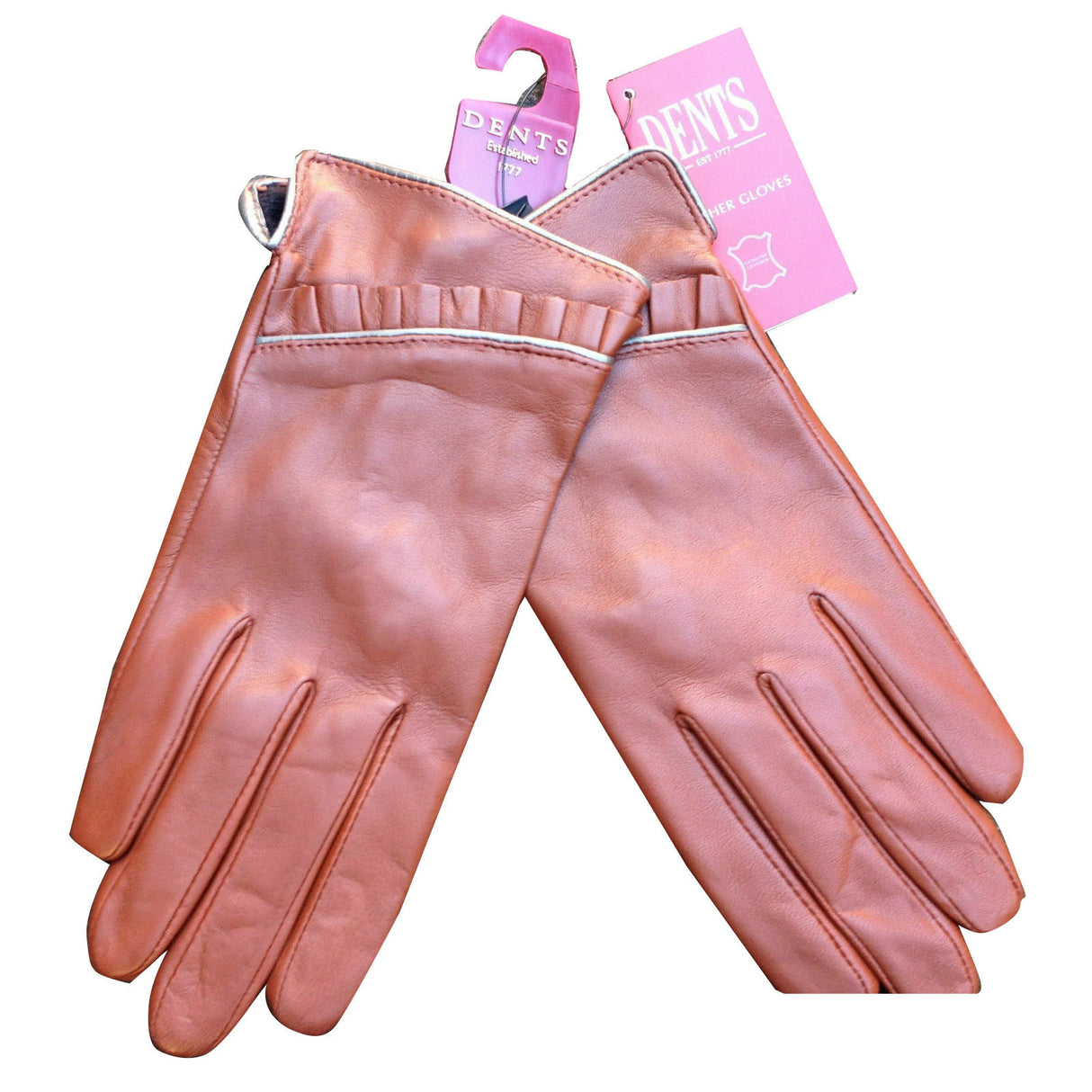 DENTS Ladies Sheepskin Lined Ruffle Piping Gloves Driving LL1017 Purple Cognac - Cognac