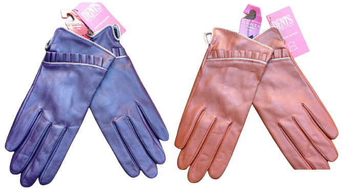 DENTS Ladies Sheepskin Lined Ruffle Piping Gloves Driving LL1017 Purple Cognac - Cognac