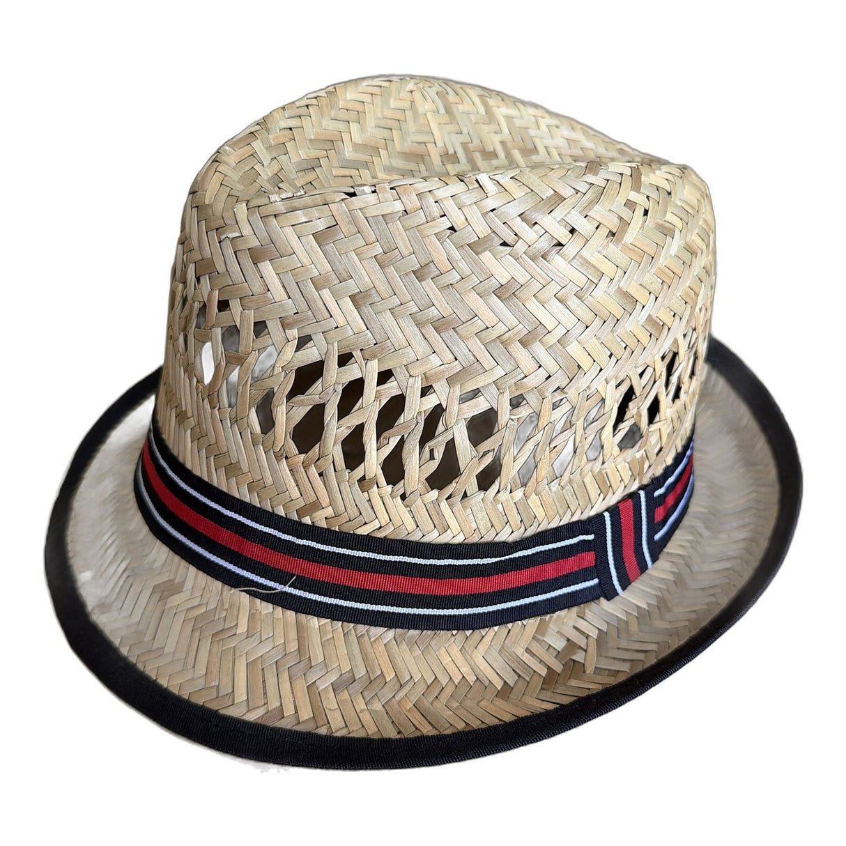 Dents Vented Straw Trilby Hat - Natural & Red Stripe