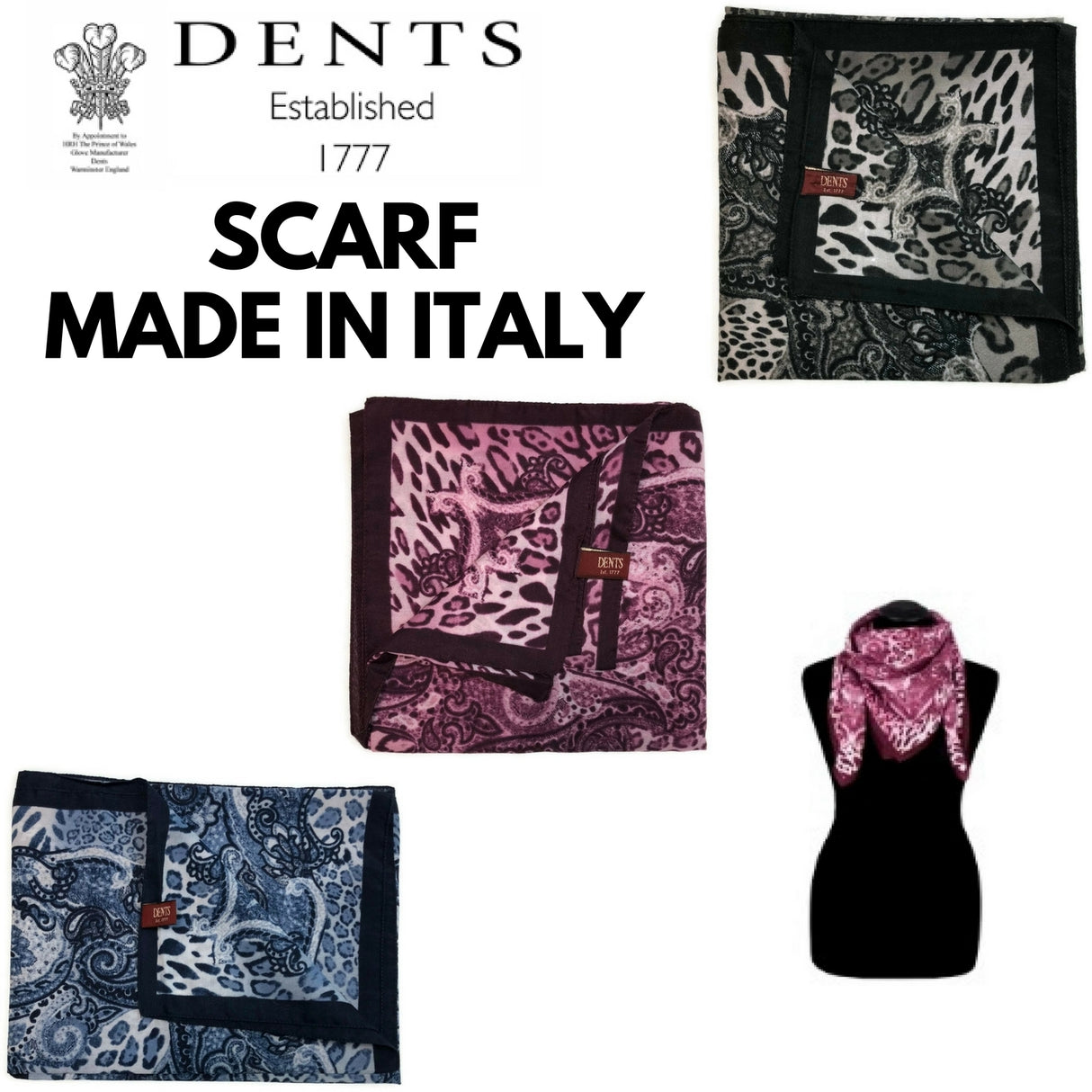 DENTS Ladies Animal Print & Paisley Scarf MADE IN ITALY Womens Warm Winter - Black