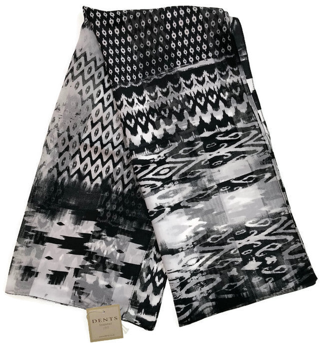 DENTS Monotone Aztec Print Scarf Ladies Womens MADE IN ITALY Unlined Fine