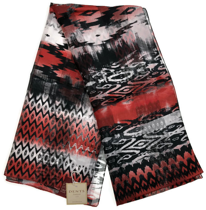 DENTS Monotone Aztec Print Scarf Ladies Womens MADE IN ITALY Unlined Fine