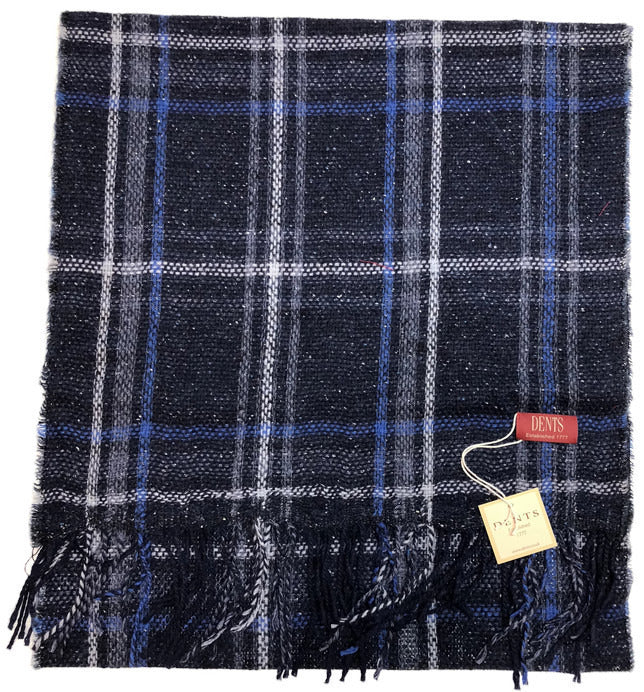 DENTS Woven Checked Scarf w Fringed Edges Wool Blend MADE IN ITALY