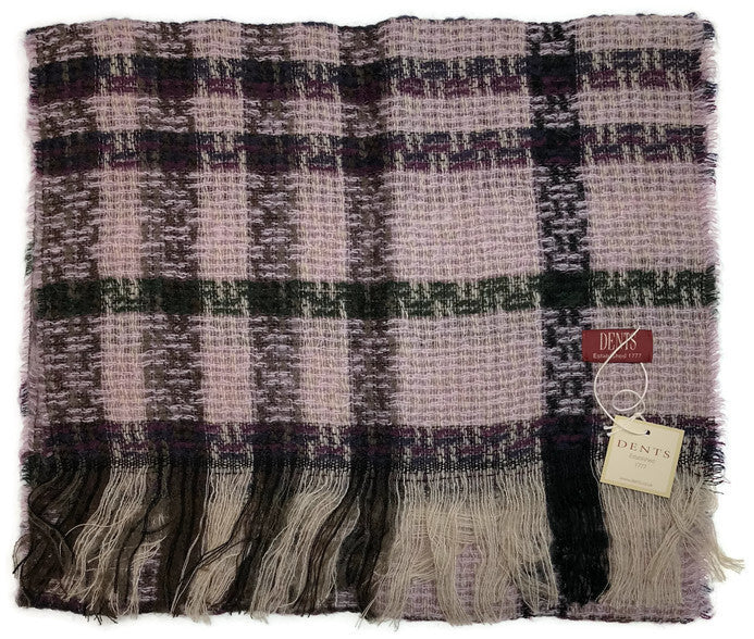 DENTS Check Open Weave Scarf Wool Blend Winter Warm MADE IN ITALY - Navy