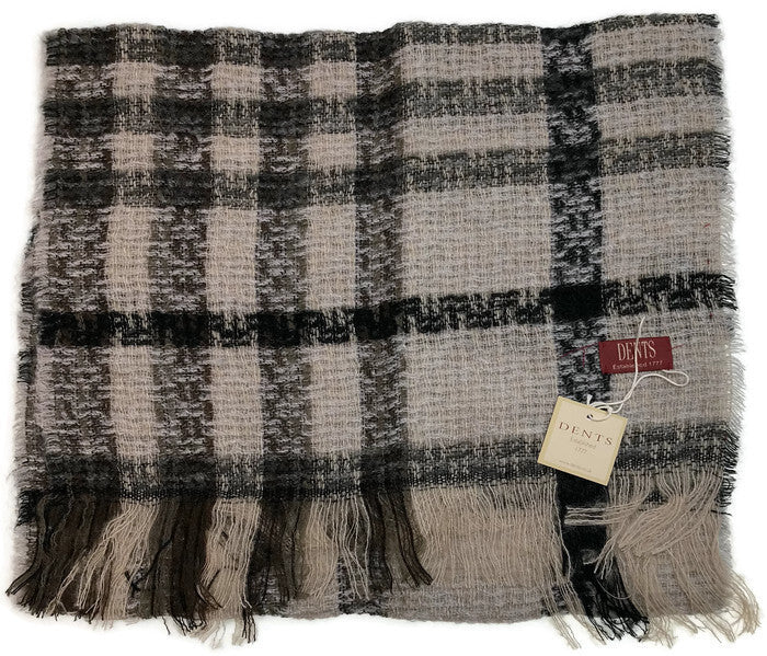 DENTS Check Open Weave Scarf Wool Blend Winter Warm MADE IN ITALY