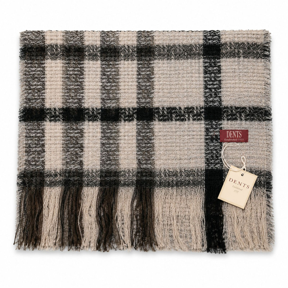 Dents Womens Check Open Weave Wool Blend Scarf - Grey (Made in Italy)