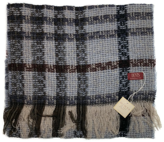 DENTS Check Open Weave Scarf Wool Blend Winter Warm MADE IN ITALY