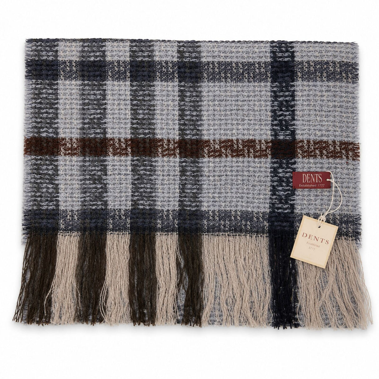 Dents Womens Check Open Weave Wool Blend Scarf - Navy Blue (Made in Italy)