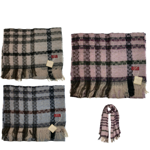 DENTS Check Open Weave Scarf Wool Blend Winter Warm MADE IN ITALY - Blush