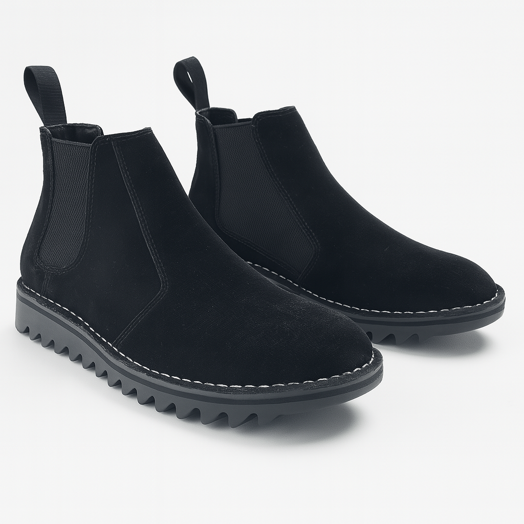 Ripple Sole Mens Ducatti Chelsea Suede Desert Boots Shoes Slip On - Black