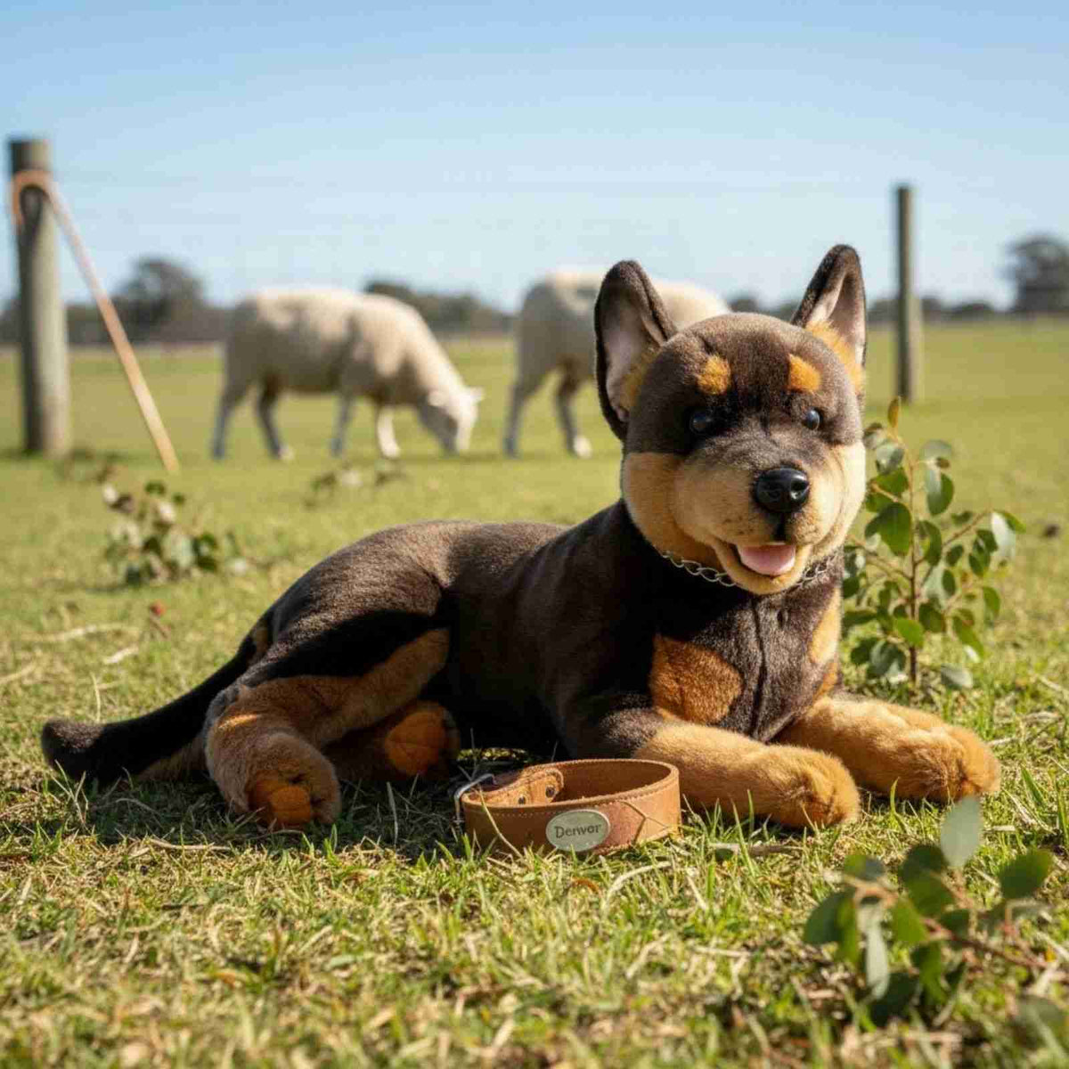 Bocchetta Denver 62cm Lying Kelpie Plush Toy (Australian Stuffed Animal Dog Gift)