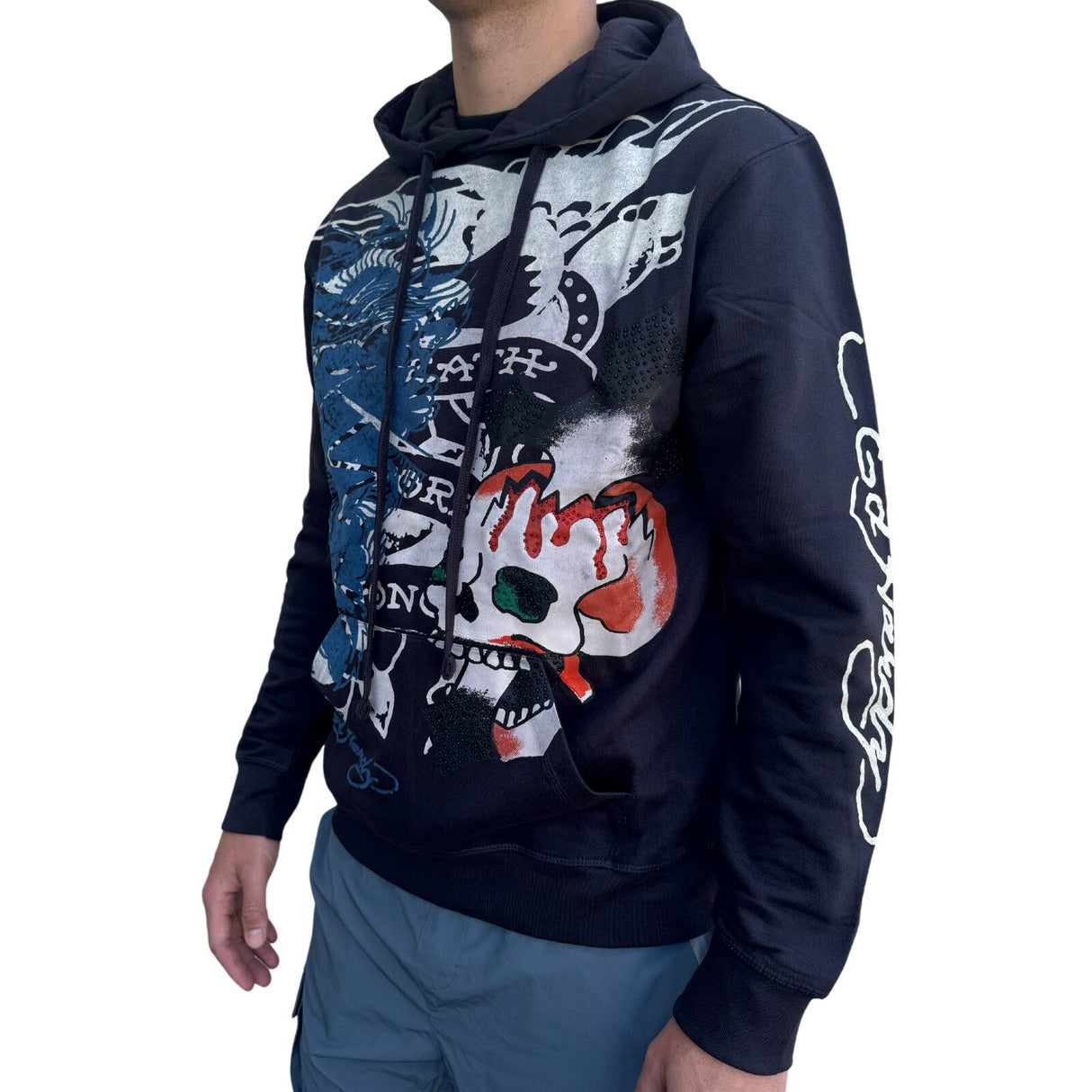 Ed Hardy Mens Hoodie Jumper - Skull Eagle - Charcoal