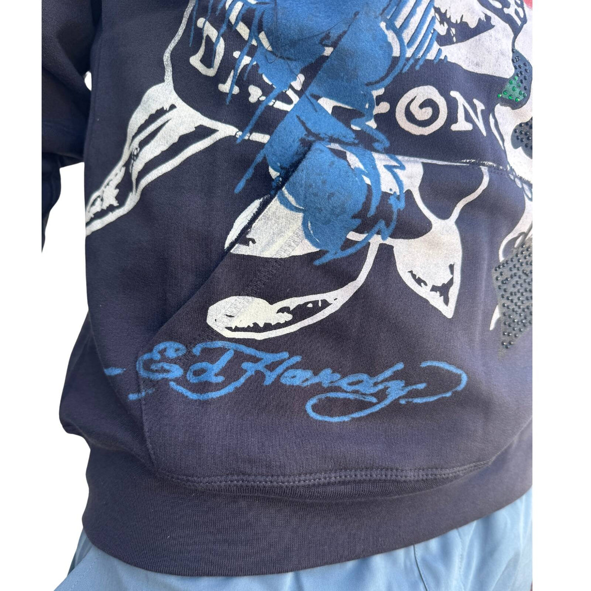 Ed Hardy Mens Hoodie Jumper - Skull Eagle - Charcoal